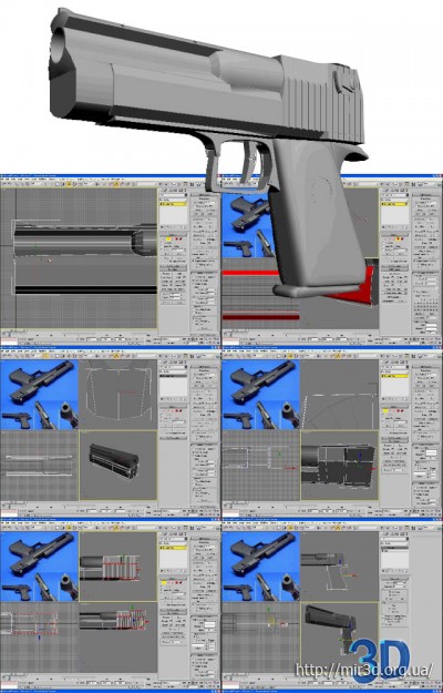 3d max моделирование пистолета Desert Eagle